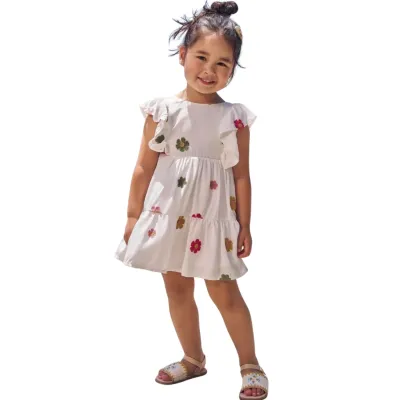 Vestido Em Viscose Bordado Infanti