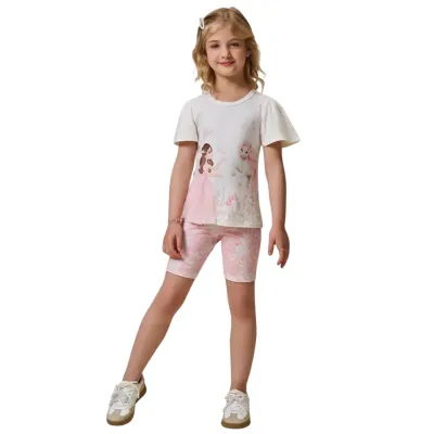 Conjunto De Blusa Alongada Em Cotton E Bermuda Biker Em Malha Power Infanti