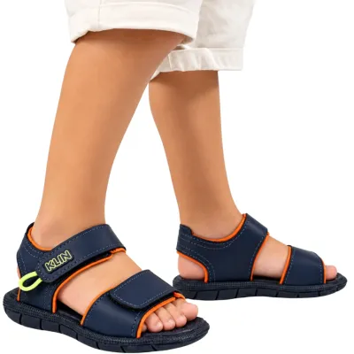 Sandália Infantil Menino Klin Tic Tac Azul Marinho Com Detalhes Neon