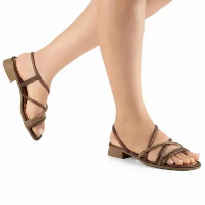 Sandália Mississipi De Salto Baixo Metalizada-bronze J2292
