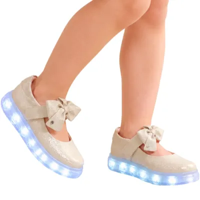 Tênis Pampili Sneaker Luz Mary Jane Com Led E Laço Nude 483014