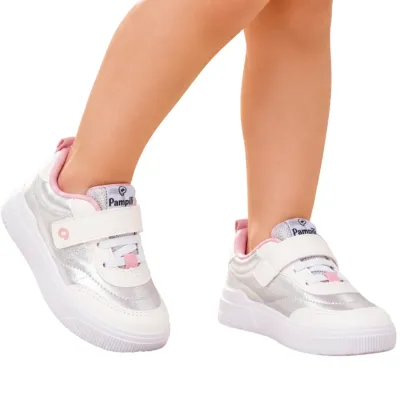 Tenis Pampili Yumi Infantil Com Velcro-branco/prata 721098