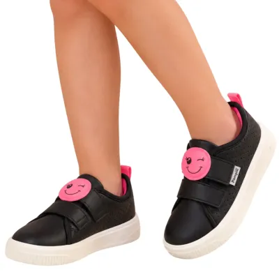 Tenis Pampili Up Infantil Com Velcro Emoji-preto/rosa 738003