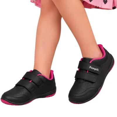 Tenis Pampili Honey Infantil Velcro E Pulseira-preto/rosa
