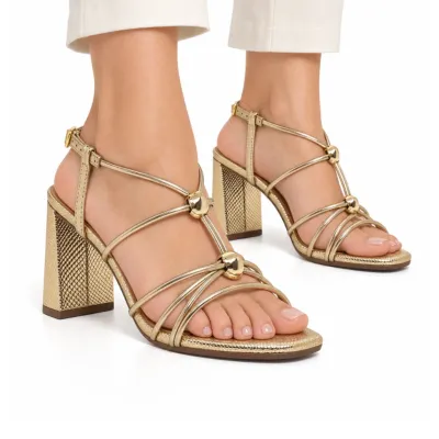 Sandalia Ramarim Feminina Salto Bloco Dourado 2641202