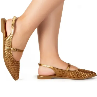 Sapatilha Tanara Slingback Metalizada Bico Fino-bronze T8942