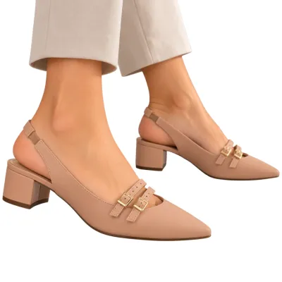 Scarpin Beira Rio Slingback Salto Grosso Ponta Fina-nude Sd4182.224.9569