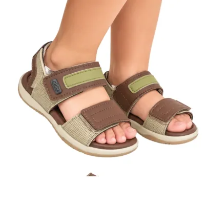 Sandalia Kidy Infantil Menino Com Velcro Marrom/verde Militar 0011061