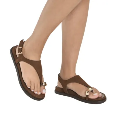 Sandalia Via Marte Papete Feminina De Dedo Marrom 374-007