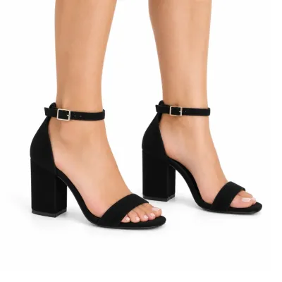 Sandalia Via Marte Feminina Salto Bloco Preto Nobuck 280-007