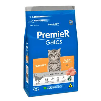 Ração Premier Ambientes Internos Gatos Filhotes Frango 500g