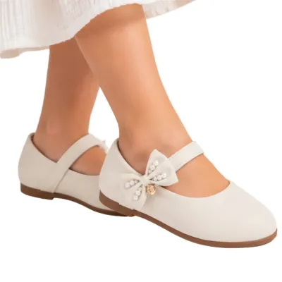 Sapatilha Klin Princesa Infantil Laço Pérolas Pingente Dourado-off White 152229000