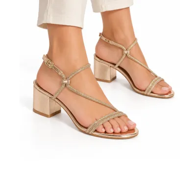 Sandalia Vizzano Feminina Salto Quadrado Ouro Rosado 6291.1175