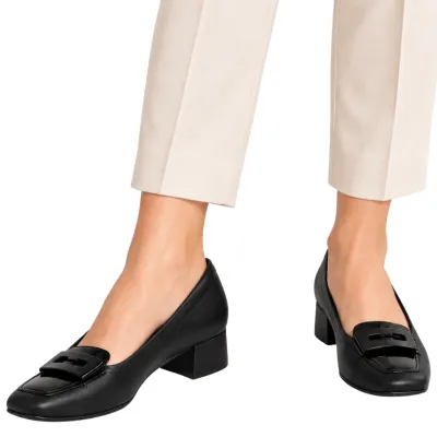Sapato Comfortflex Mocassim Feminino Salto Bloco Verniz-preto 2395406