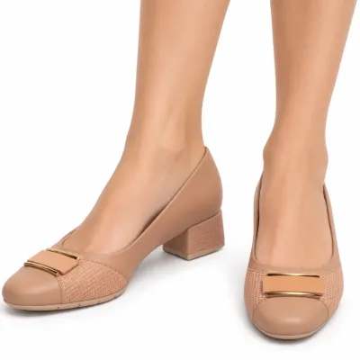 Sapato Comfortflex Salto Bloco Fivela Joanete-nude 2395403