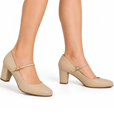 Sapato Vizzano Boneca Feminino Salto Bloco Médio-bege 1259.206.7286