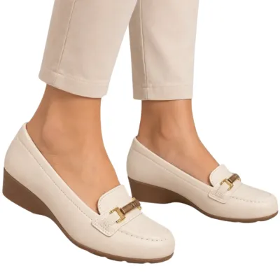 Sapato Mocassim Modare Ultraconforto Feminino Salto Anabela-creme 353701
