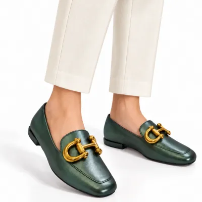 Sapato Mocassim Loafer Usaflex Feminino Bico Quadrado Couro Perolado-verde Al1802