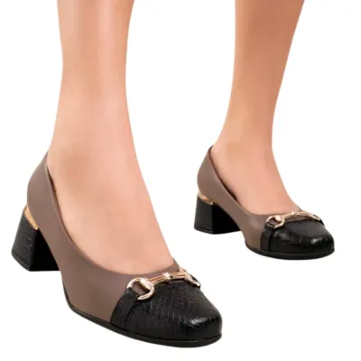 Sapato Piccadilly Maxi Feminino Salto Bloco Joanete Wide Fit -taupe/preto 748026