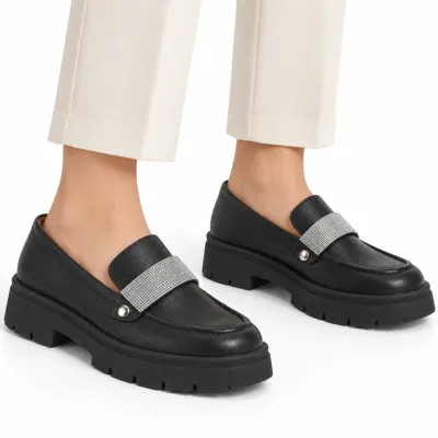Mocassim Vizzano Tratorado Feminino Slip On Tira Removível-preto 1422.102