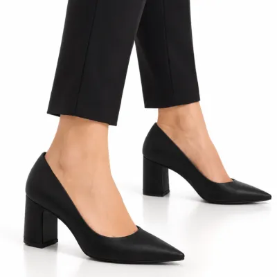 Sapato Bebecê Scarpin Feminino Salto Bloco-preto T7021-199