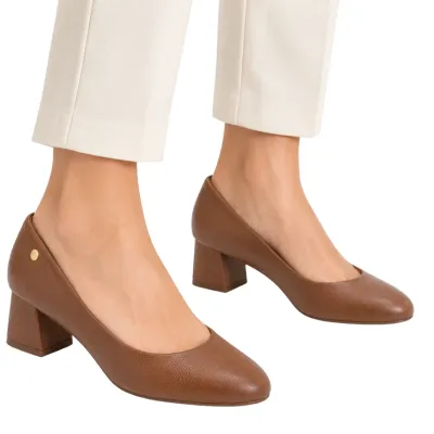 Sapato Vizzano Scarpin Feminino Salto Bloco Baixo Pelic-caramelo 1423.100