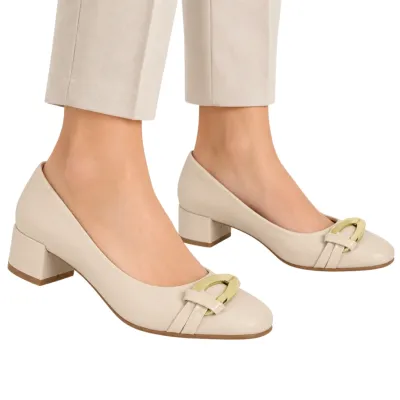 Sapato Beira Rio Conforto Com Fivela Trançada Salto Bloco-creme 4301.105