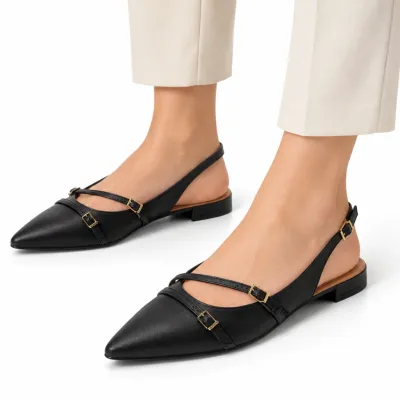 Sapatilha Vizzano Slingback Feminina Bico Fino Com Fivelas-preto 1206.296