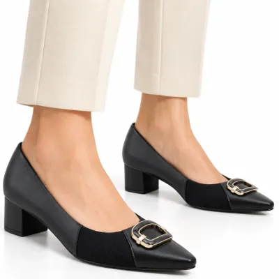 Sapato Scarpin Usaflex Feminino Joanete Bico Fino Salto Médio-preto Mm0503