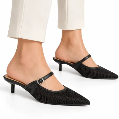 Scarpin Vizzano Mule Slingback Bico Fino Tela-preto 1441.102