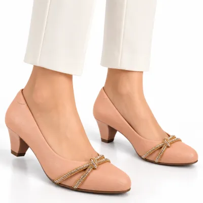 Sapato Modare Ultra Conforto Scarpin Salto Baixo Com Strass-nude Sd7005.675.28950