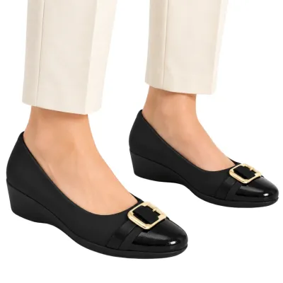 Sapato Comfortflex Anabela Feminino Casual Conforto-preto 2494303