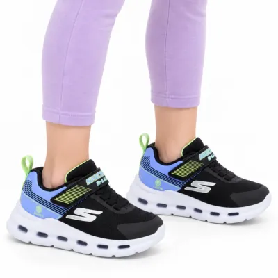 Tênis Infantil Skechers S-lights Glide-step Lights Menina Luzes De Led-preto/azul 303730l_blk
