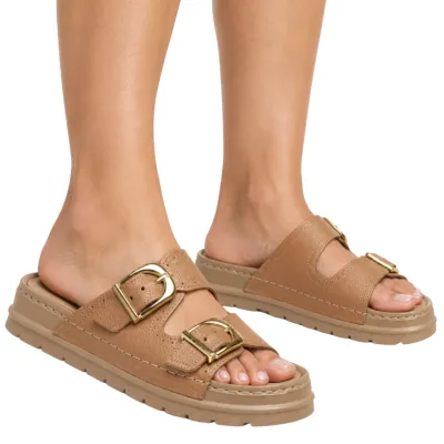 Chinelo Pegada Feminino Em Couro Tecnologia Levitech - Caramelo 234706-02