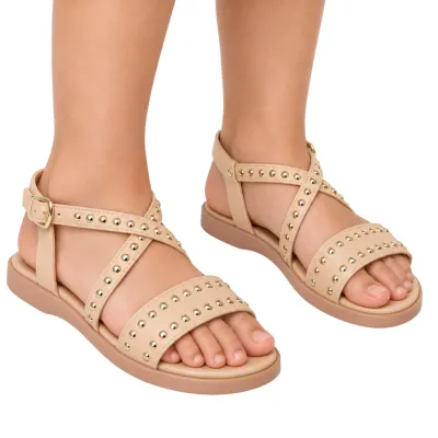 Sandália Pampili Infantil Feminina Flatform Aplique Metalizado - Bege 756026