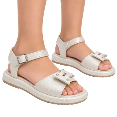Sandália Pampili Cora Glitter Infantil Menina Cintilante Com Laço - Prata 742047
