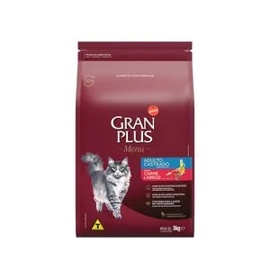 Ração Gran Plus Gatos Adultos Castrados Carne E Arroz 3 Kg