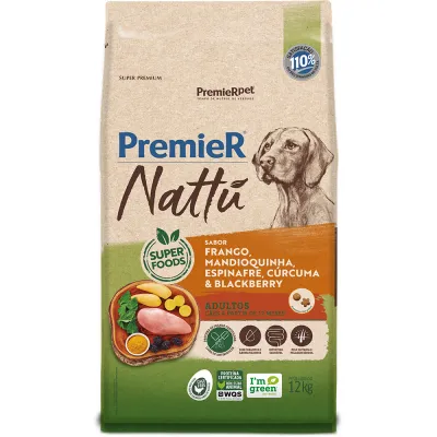 Ração Premier Nattu Cães Adulto Sabor Mandioquinha 12kg