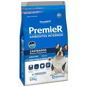 Ração Premier Ambientes Internos Cães Castrados Adultos Frango E Salmão 1kg