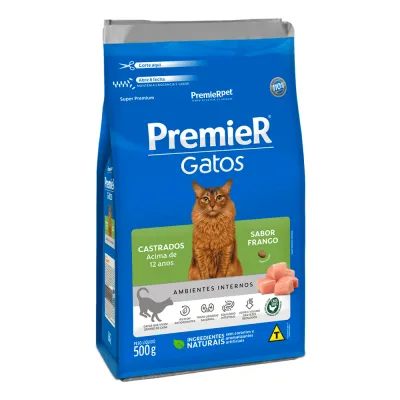 Ração Premier Ambientes Internos Gatos Adultos Castrados +12 Anos 500g