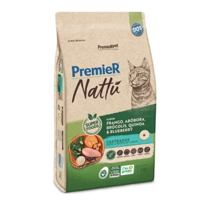 Ração Premier Nattu Gatos Adultos Castrados Abóbora 1.50kg