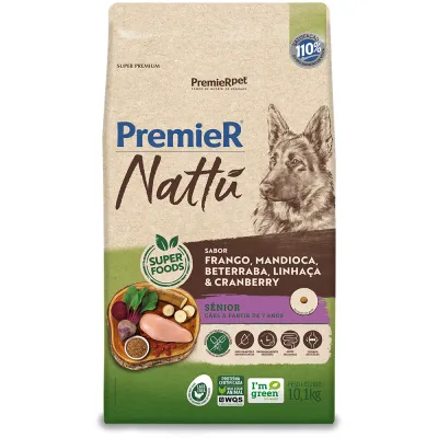 Ração Premier Nattu Para Cães Sênior Sabor Mandioca 10.1kg
