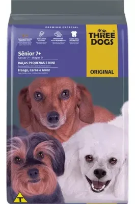 Ração Three Dogs Cães Sênior Mini E Pequeno Frango E Carne 15kg