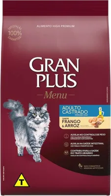 Ração Granplus Menu Gatos Adultos Castrados Frango E Arroz - Pacote Individual 10,10kg