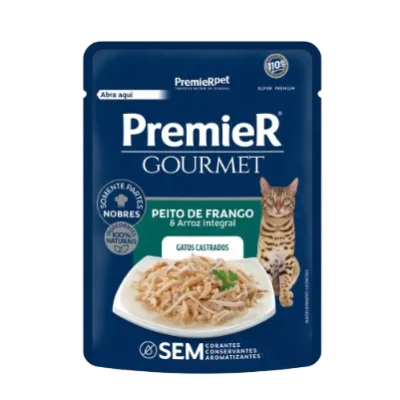 Ração Úmida Premier Gourmet Gatos Castrados Peito De Frango E Arroz Integral 70g