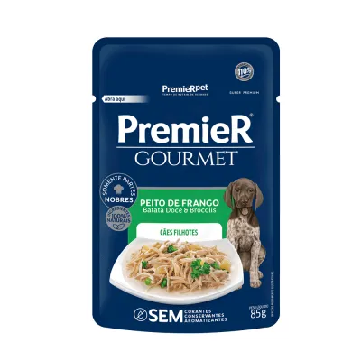 Ração Úmida Premier Gourmet Cães Filhotes Peito De Frango, Batata Doce E Brócolis 85g