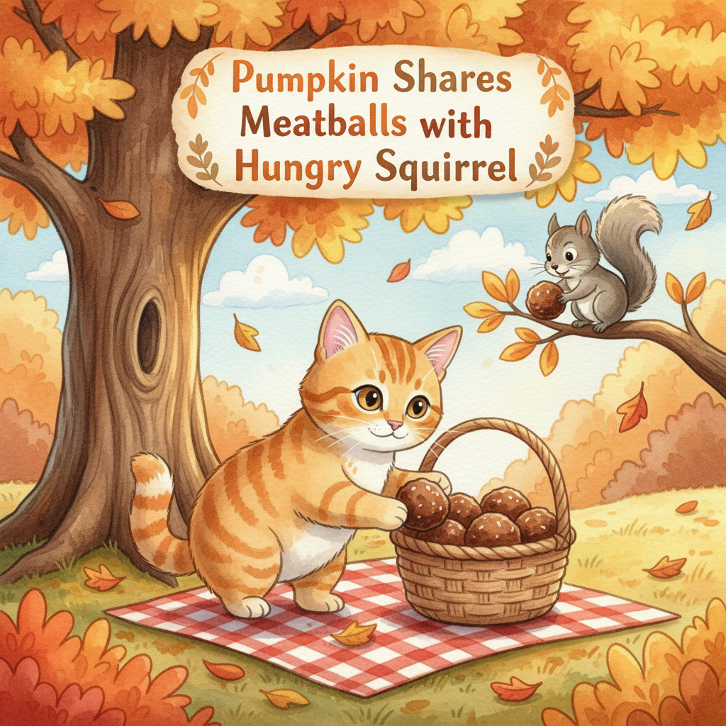 Pumpkin Shares Meatballs with Hungry Squirrel