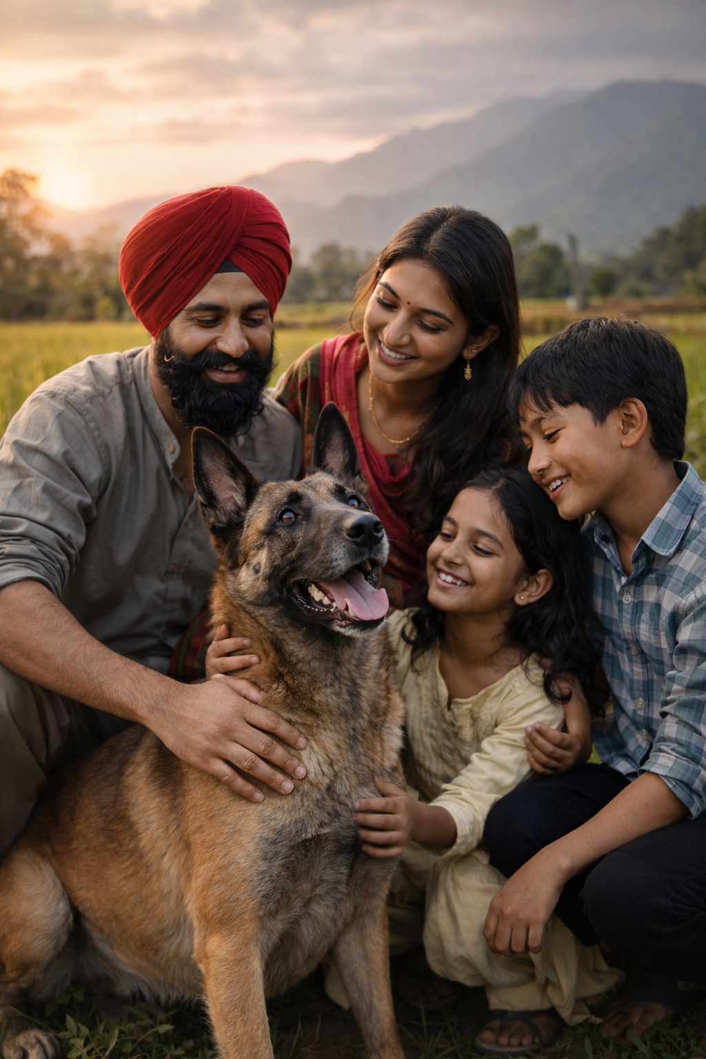 Happy family with dogs