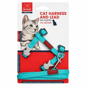 Nunbell harness & leash turquoise fish lock for cat