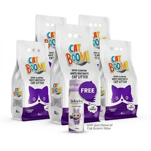 Cat Boom! Super Clumping Cat Litter (Lavender Scented) – 5L (Pack of 5) + Free Labubu Lavender Deodorizing Litter (300g)